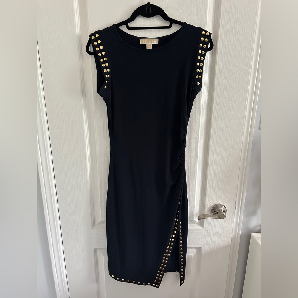 MICHAEL Michael Kors Black Asymmetrical Studded Sheath Dress